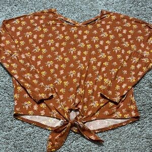 Iz Byer Floral Tie-Front Blouse - Brown